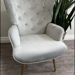 High Back Velvet Accent Chair with Metal Legs, Modern Mid Century Armchair, Wingback Reading Chair f