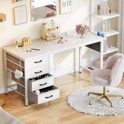 48-Inch Computer Desk with 4 Fabric Drawers — Home Office Desks with Storage