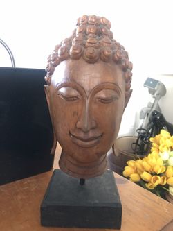 Hand Carved Suar Wood Buddha's Head Statuette