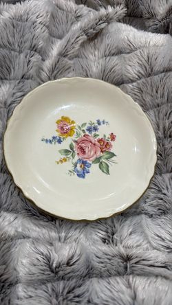 Floral Porcelain Plate with Gold Rim