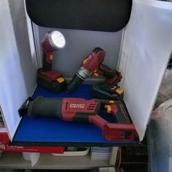 Used Chicago Electric Tool Kit  18v  Cordless Reciprocating saw with drill flashlight 2 Batteries and a charger 