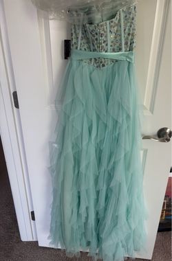 Mint Green Strapless Beaded Formal Gown