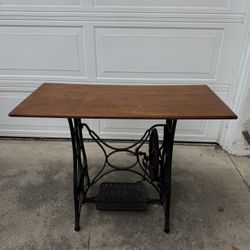 Vintage Sewing Table With Wood Top 
