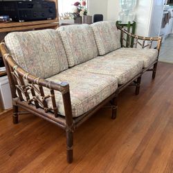 Authentic Vintage McGuire Bamboo Rattan Three-Seat Sofa Couch Organic Modern MCM