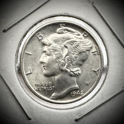 1942-S Mercury Dime, Silver US Coin, Mint State 