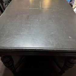 Black Painted Solid Wood Dining Room Table And Chairs