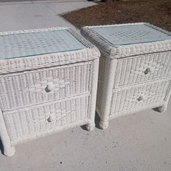 Wicker Nightstands Glass Tops 