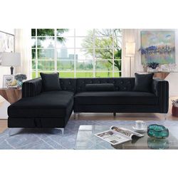 Black Tufted sectional @Elegant Furniture