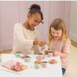 Bunny BALLERINA Tin Tea Set, 18 pc. • 18-piece Tin Tea set in a choice of Bunny or Rainbow • Durable and beautiful tea set for fun tea parties • Teapo
