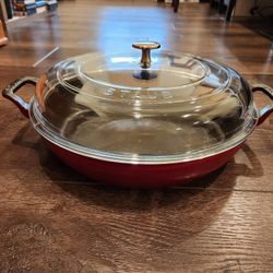 Staub Enameled Cast Iron #30 Round Braiser With Glass Lid 3.5qt- Red , great condition  