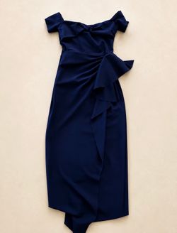Chiara Boni La Petite Robe Navy Off-Shoulder Ruffle Cocktail Dress IT 44 / US 8