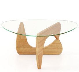 Coffee Table Glass and Wood Adjustable Base