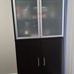 Cabinet, With Glass And Wooden Doors, Pre-owned