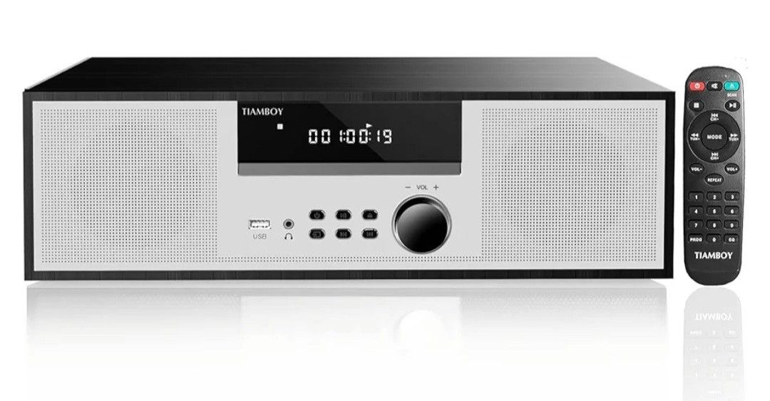 Home CD Stereo System, 40W RMS Micro Component with CD Player, Bluetooth, USB Playback, FM Radio, AUX-in & Earhpones Output, Clear Sounds & Rich Bass