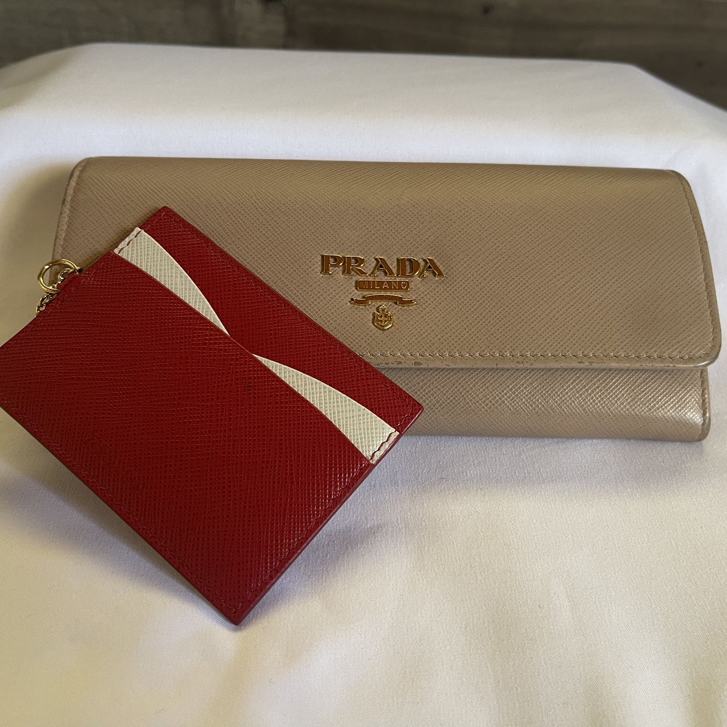 Powder Pink/fiery Red Large Saffiano Leather Wallet