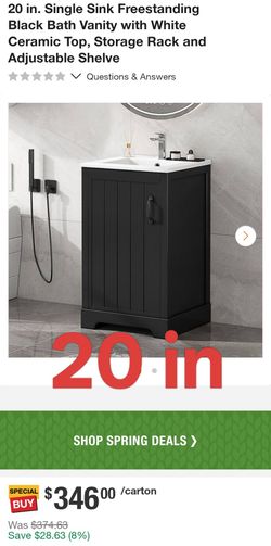 20 in. Single Sink Freestanding Black Bath Vanity with White Ceramic Top, Storage Rack and Adjustable Shelve