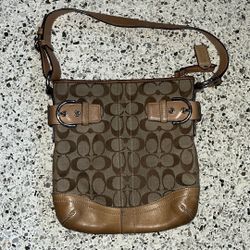Coach Jacquard Leather and Canvas Shoulder Bag