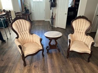 Victorian Parlor Chair Set with Marble Top Table
