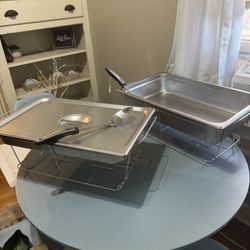2 stainless steel chafing dishes & 2 Serving Spoons 