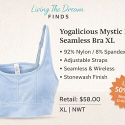 Yogalicious Mystic Muse Seamless Bra XL Blue Ribbed Stonewash Athletic Top NWT