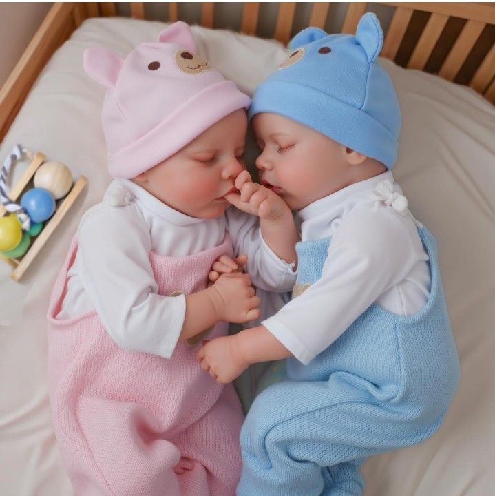 ADFO Lifelike Reborn Baby Dolls Twins, 17 inch Soft Vinyl Baby Dolls Realistic Newborn Real Life Baby Boy Girl Dolls with Clothes and Toy Gift