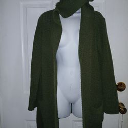 Large Green Hooded Cardigan With Pockets 