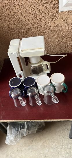 The Coffee Maker And All Cups. Total Of 8 Items 