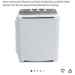 Portable Twin Tub 16.5lbs Mini Washing Machine,Compact Semi-automatic Washer and Spin Combo,Top Load,Portable Washer for Dorms,Apartments,RVs(White & 