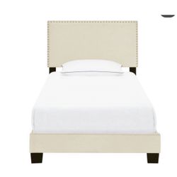 NEW IN BOX-  Beige Bed Frame With Nailhead Trim Twin Size 👑