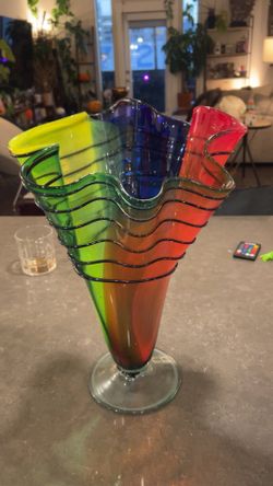 Hand-Blown Multicolor Art Glass Vase
