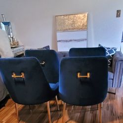  Brand New 4 Pcs Velvet Blue Velvet Chairs