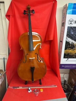 Nice 4/4 Size Gloss Cello with New Bow, Digital Tuner, Extra Strings, Case, Rosin $300 Firm
