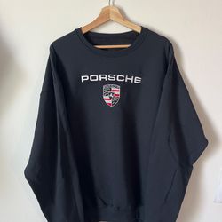 Black Porsche Logo, Racing 911 Auto, Design Embroidery Crewneck 