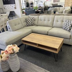 Linen Sectional Sofa Couch With Large Chaise Lounge 