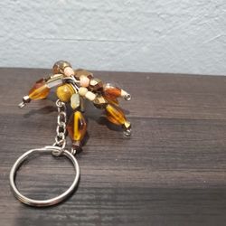 Brown Beaded Spider Keychain