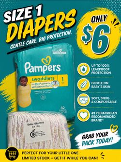 Size 1 Baby Diapers Bundle – 70 Total Diapers – Only $6!