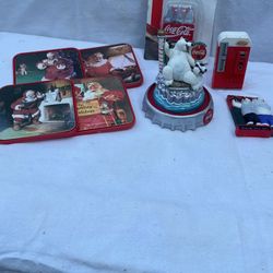 8 Coca-Cola Cola Brand Items, 4 Santa Coasters, Polar Bear Iceberg With Dome, 3 Magnets 