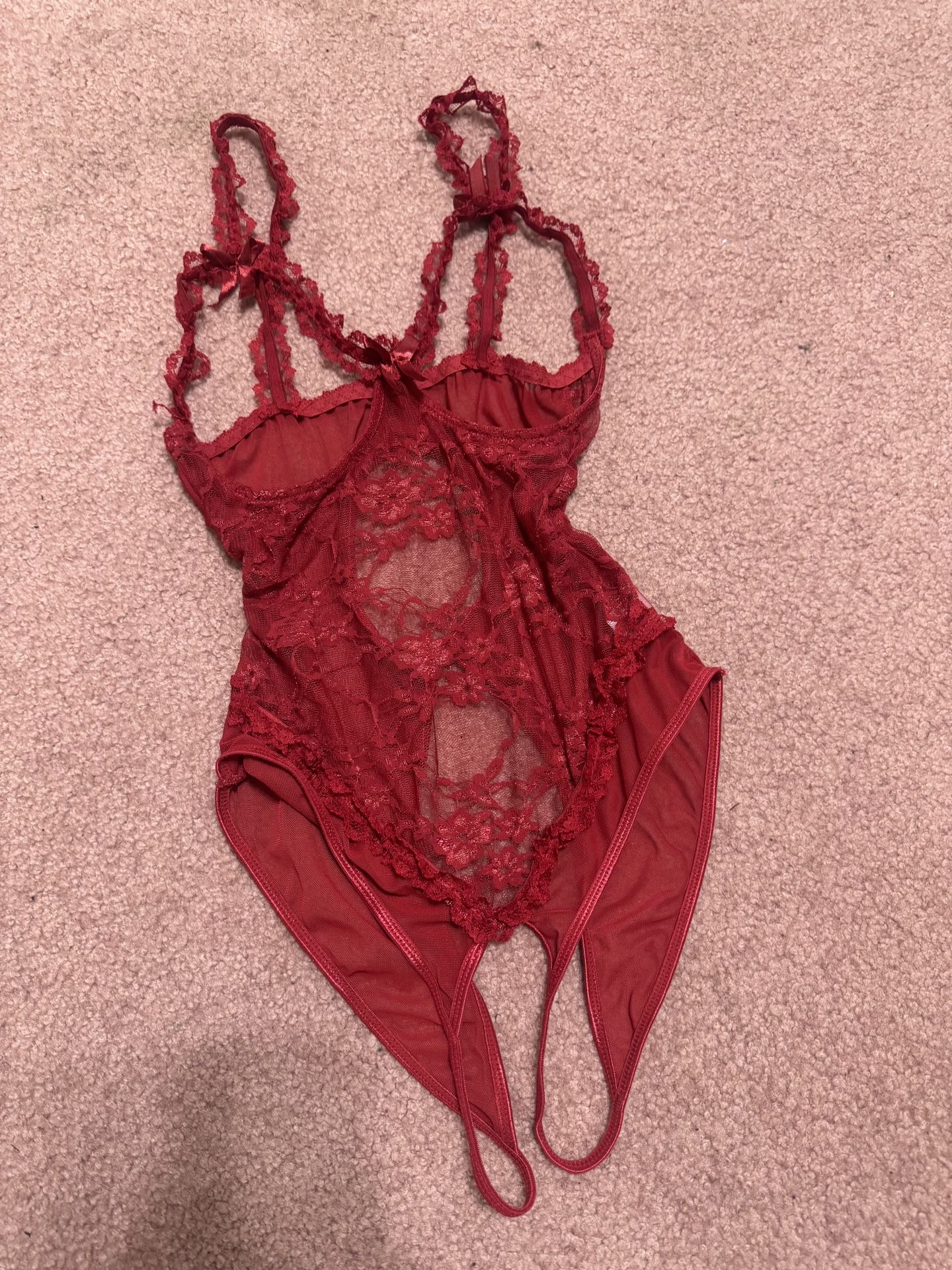 New Small Red Lace Stretchy Bodysuit Lingerie