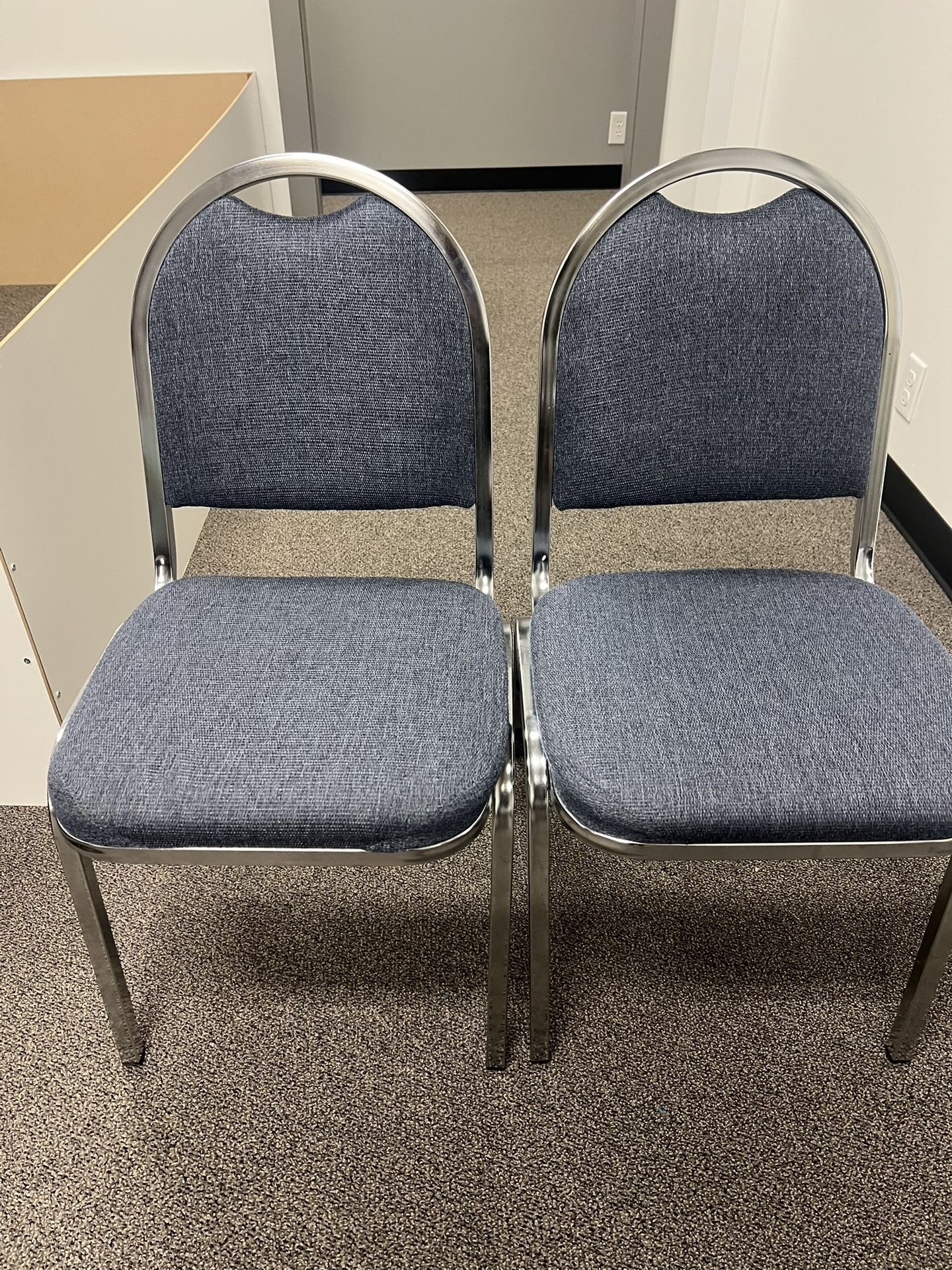 2 Stacking Chairs Blue Tweed
