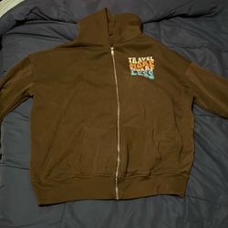 Brown Grafic Zip Up Hoodie