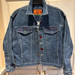 Vintage Calvin jean jacket size S (oversized) with glued down embellishments 