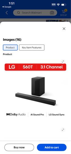 LG S60T 3.1 Channel Soundbar with Subwoofer