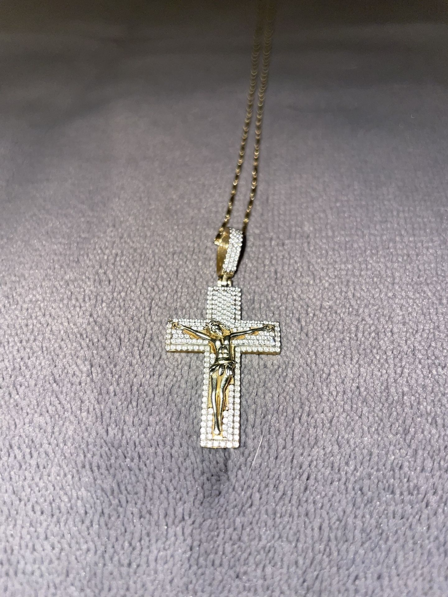 24k Gold Cross W/ White Diamonds