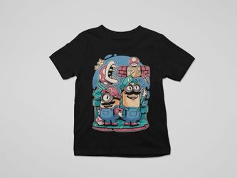 Black Minions Mario Graphic T-Shirt