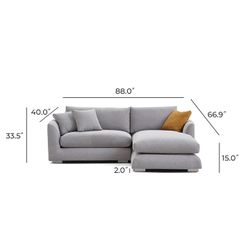 25Home: Light Gray Polyester 88" Feathers Right Chaise Sectional,***Free Delivery