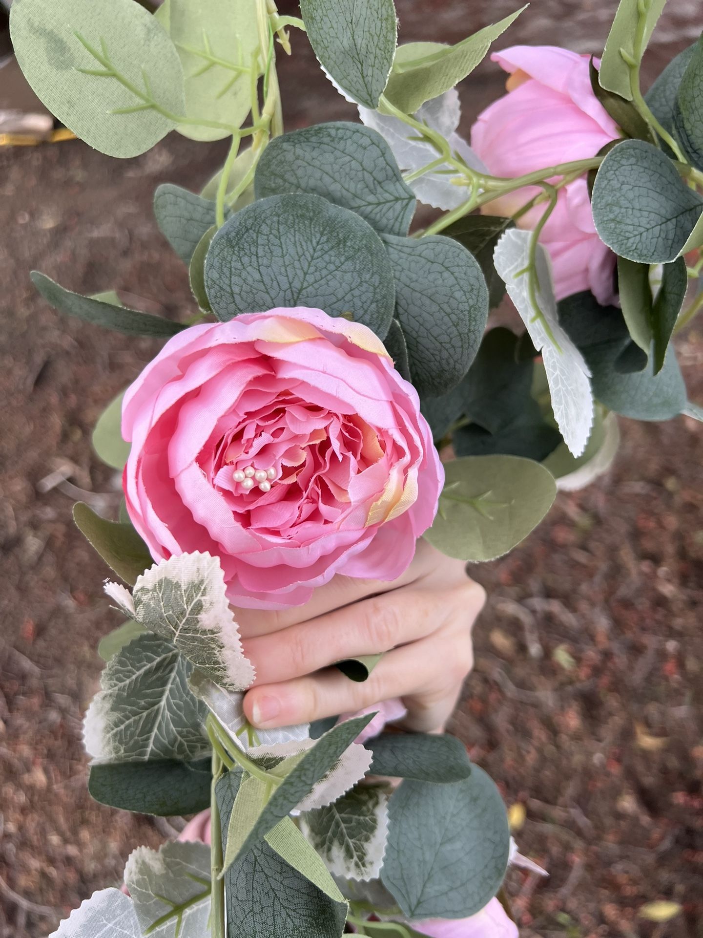 Pink Peony and Eucalyptus Garland