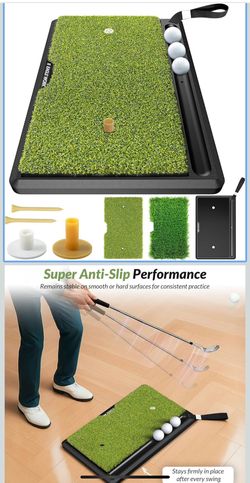 BRAND NEW IN BOX 2-in-1 Golf Hitting Mat with Integrated Ball Tray, Heavy Duty Non-Slip Golf Practice Mat, 2 Replaceable Turfs, Golf Training Mat for 