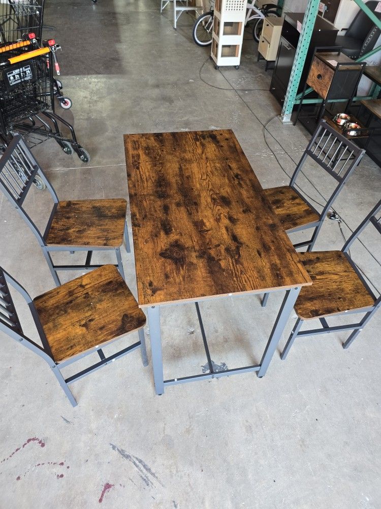 5 Piece Kitchen Table and Chairs Set, Dining Table Set for 4, Dining Table Set with Metal Frame, Industrial Table for Kitchen, Dining Room, Restaurant
