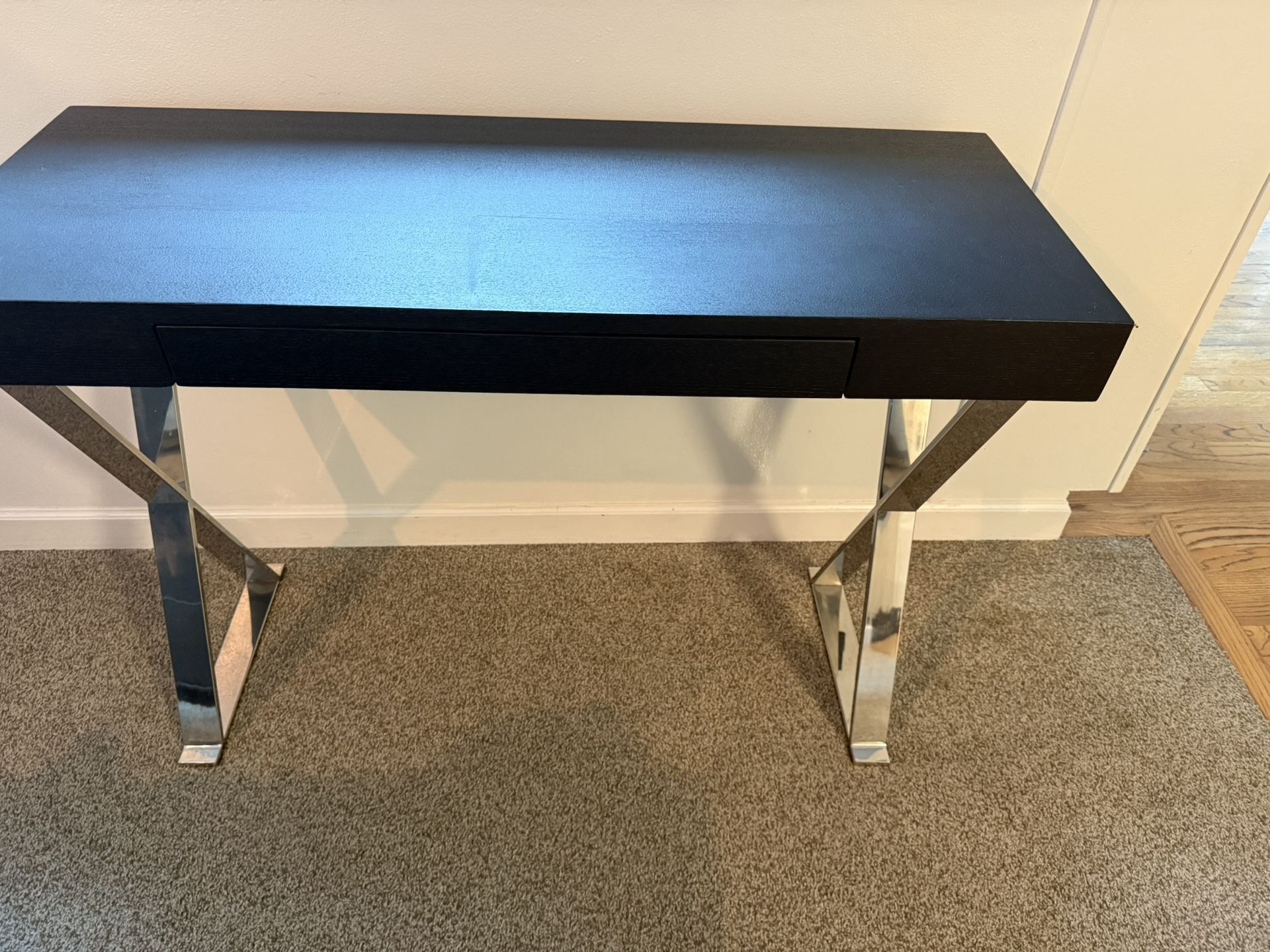 Modern Black Wood Console Table With Chrome Legs