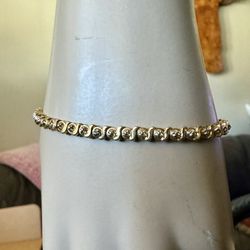 Vintage 925 Solid Sterling & Vermeil Gold Washed Tennis Panels with DIAMOND ACCENTED Bracelet 7.5”  great Used Condition 